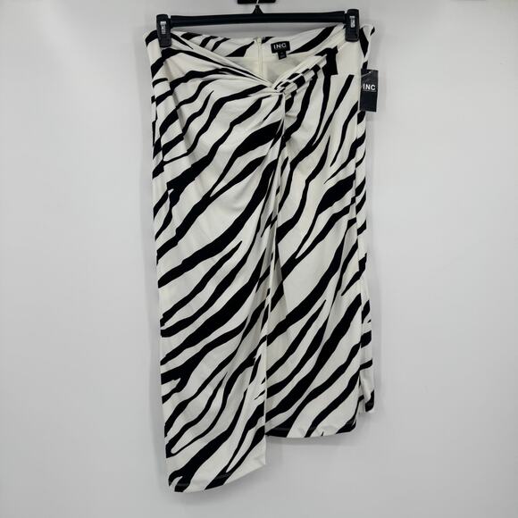 INC International Concepts Women Midi Twist Skirt Zebra Print Black White XL - Picture 3 of 12